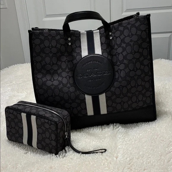 Coach Dempsey 40 Black and Gray Signature Tote and Pouch Set NWOT - Picture 2 of 12